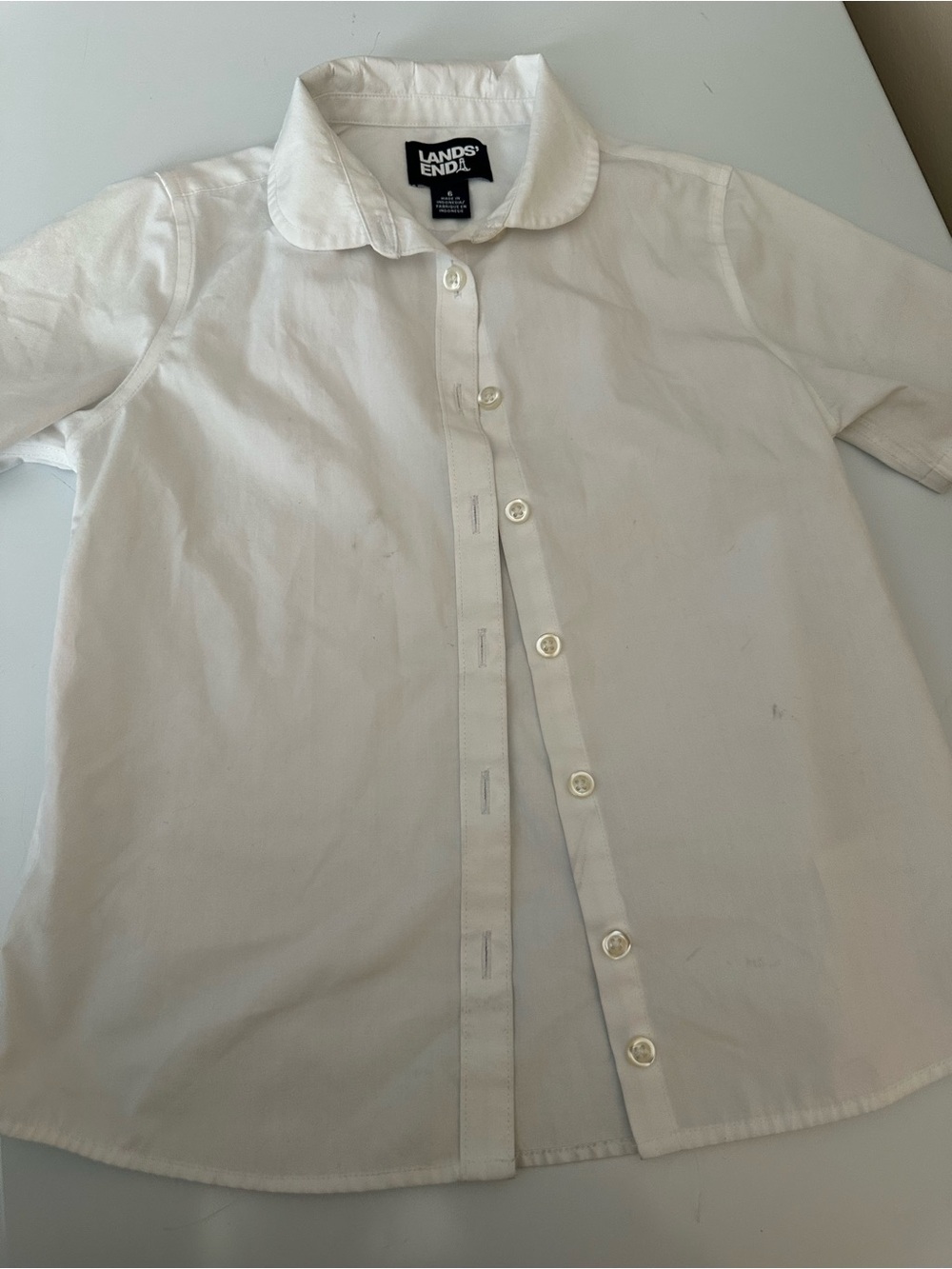 Lands' End girls White Short-Sleeve Button Shirt